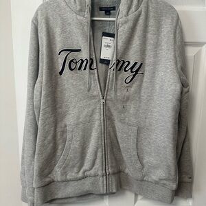 Tommy Hilfiger Gray Zip-Up Hoodie- fleece lined